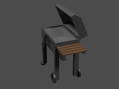 Lowpoly Grill bbq with wooden table 3D Model