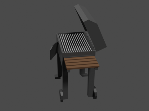 Lowpoly Grill bbq with wooden table 3D Модель