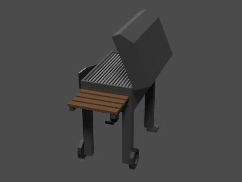 Lowpoly Grill bbq with wooden table 3D Model