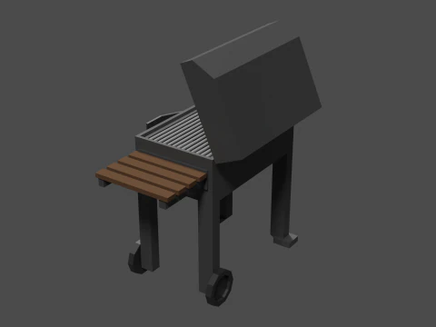 Lowpoly Grill bbq with wooden table 3D Model