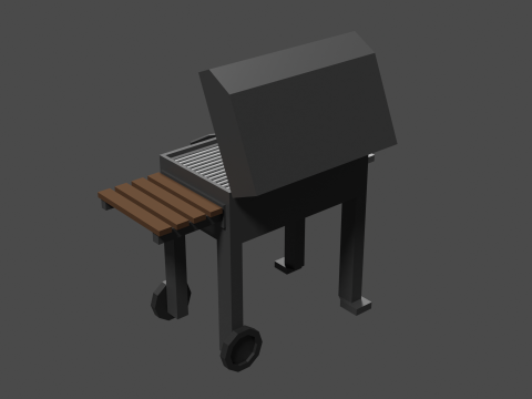 Lowpoly Grill bbq with wooden table 3D Модель