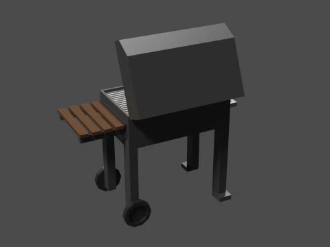 Lowpoly Grill bbq with wooden table 3D Model