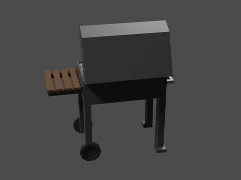 Lowpoly Grill bbq with wooden table 3D Model