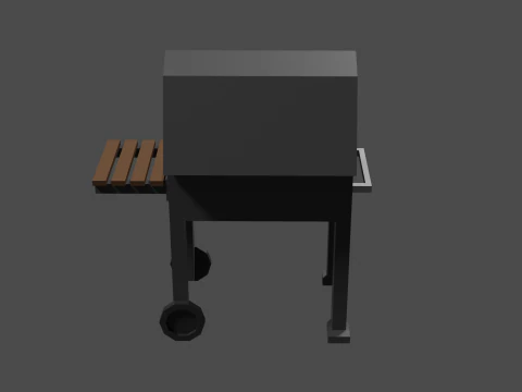Lowpoly Grill bbq with wooden table 3D Model
