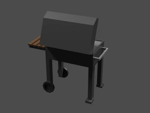 Lowpoly Grill bbq with wooden table 3D Model