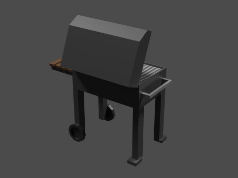 Lowpoly Grill bbq with wooden table 3D Model