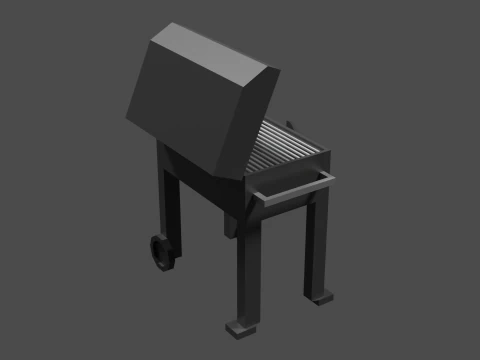 Lowpoly Grill bbq with wooden table 3D Model