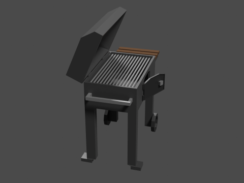 Lowpoly Grill bbq with wooden table 3D Модель