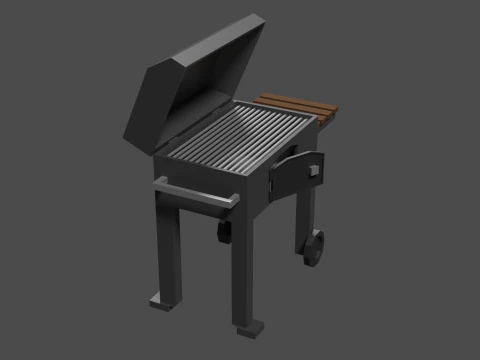 Lowpoly Grill bbq with wooden table 3D Model