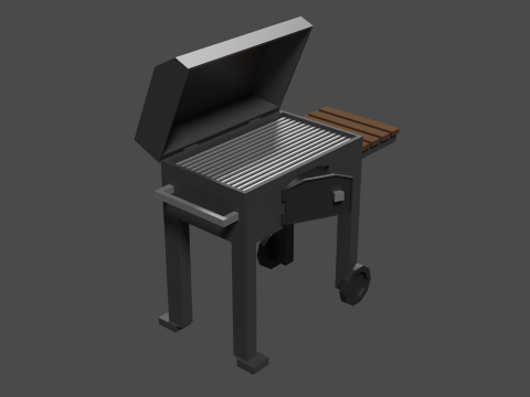 Lowpoly Grill bbq with wooden table 3D Модель