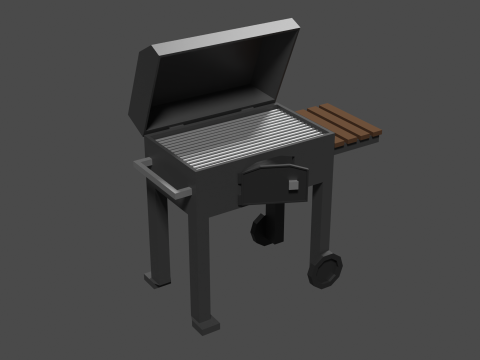 Lowpoly Grill bbq with wooden table 3D Модель