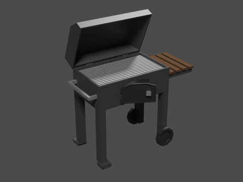 Lowpoly Grill bbq with wooden table 3D Model