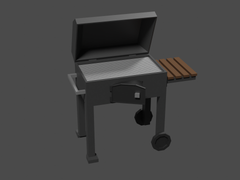 Lowpoly Grill bbq with wooden table 3D Модель