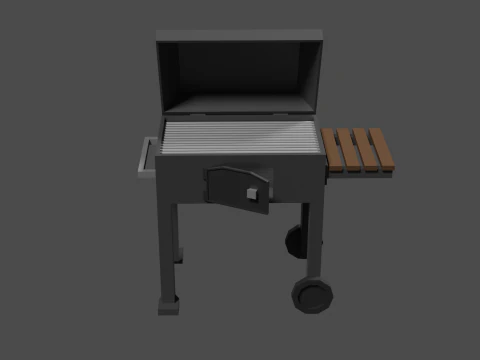 Lowpoly Grill bbq with wooden table 3D Model