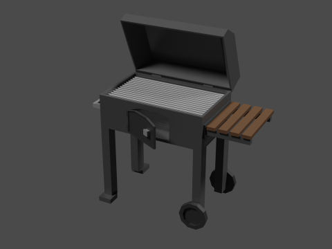 Lowpoly Grill bbq with wooden table 3D Модель