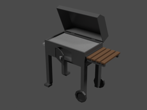 Lowpoly Grill bbq with wooden table 3D Модель