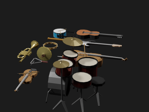 Lowpoly Instrument Set musical instruments Modello 3D