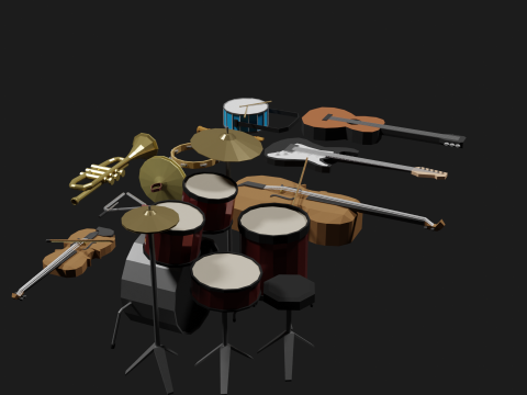 Lowpoly Instrument Set musical instruments Modello 3D