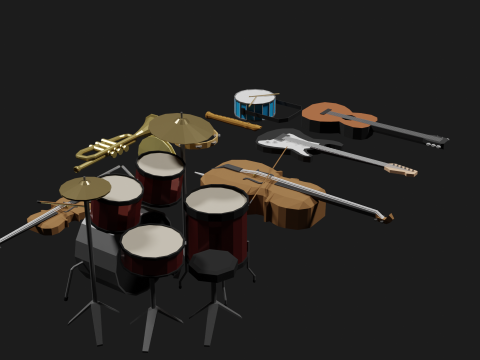 Lowpoly Instrument Set musical instruments Modello 3D