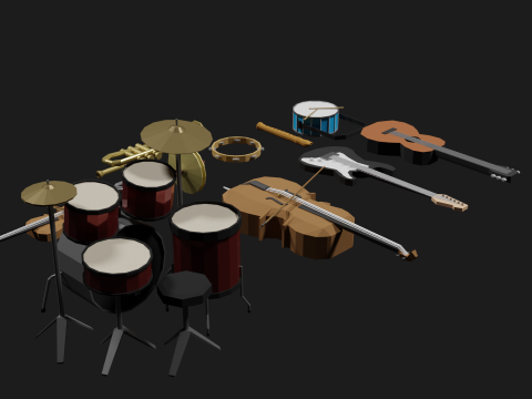 Lowpoly Instrument Set musical instruments Modello 3D