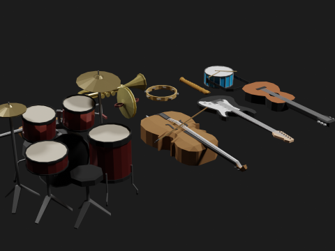 Lowpoly Instrument Set musical instruments Modello 3D