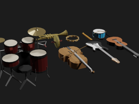 Lowpoly Instrument Set musical instruments Modello 3D