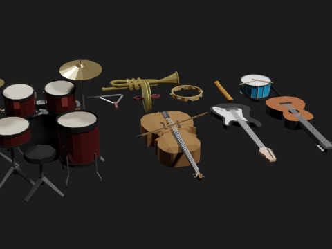 Lowpoly Instrument Set musical instruments Modello 3D