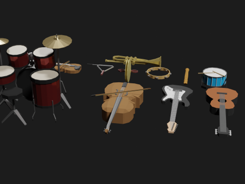 Lowpoly Instrument Set musical instruments Modello 3D