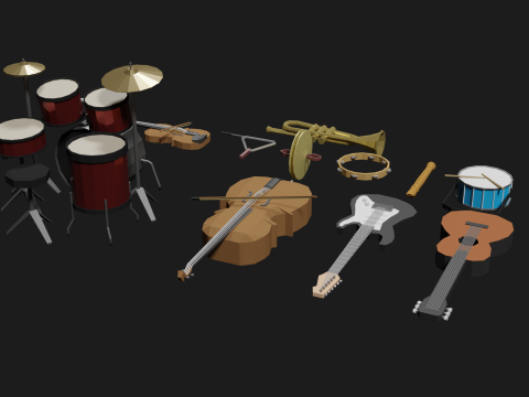 Lowpoly Instrument Set musical instruments Modello 3D