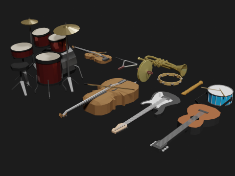 Lowpoly Instrument Set musical instruments Modello 3D