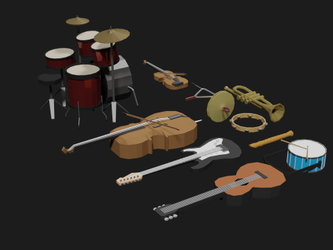 Lowpoly Instrument Set musical instruments Modello 3D
