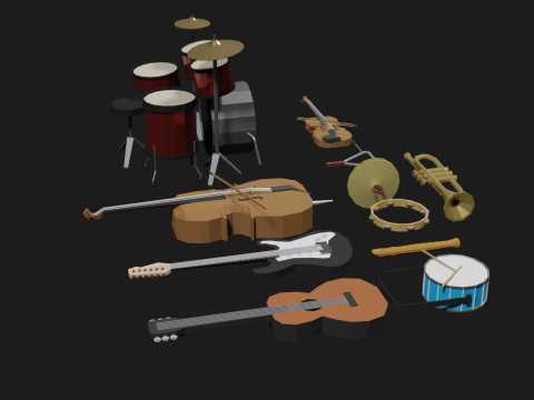 Lowpoly Instrument Set musical instruments Modello 3D