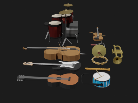 Lowpoly Instrument Set musical instruments Modello 3D
