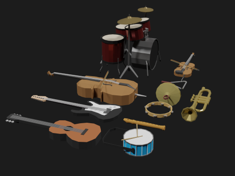 Lowpoly Instrument Set musical instruments Modello 3D