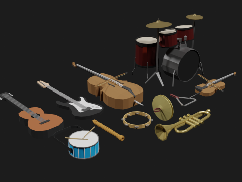 Lowpoly Instrument Set musical instruments Modello 3D