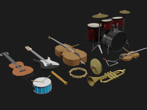 Lowpoly Instrument Set musical instruments Modello 3D