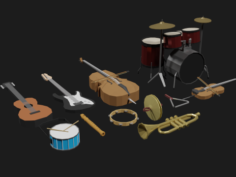 Lowpoly Instrument Set musical instruments Modello 3D