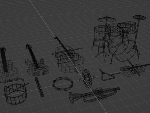 Lowpoly Instrument Set musical instruments Modello 3D