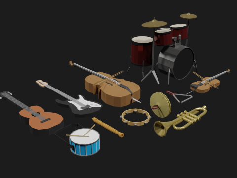Lowpoly Instrument Set musical instruments Modello 3D
