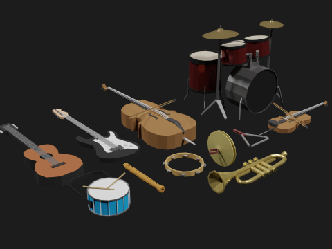 Lowpoly Instrument Set musical instruments Modello 3D