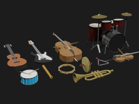 Lowpoly Instrument Set musical instruments Modelo 3D