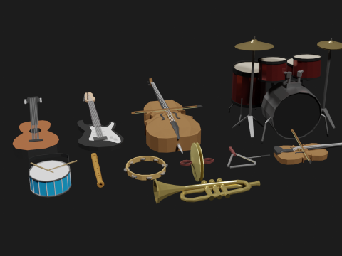 Lowpoly Instrument Set musical instruments Modello 3D