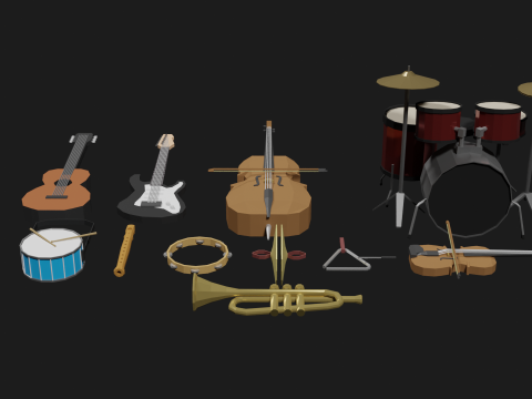 Lowpoly Instrument Set musical instruments Modello 3D