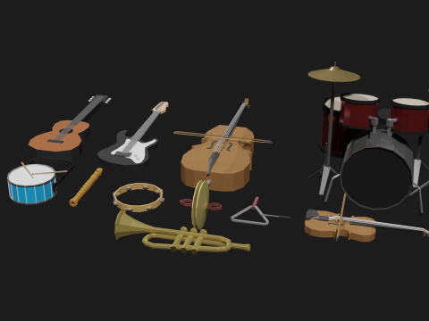 Lowpoly Instrument Set musical instruments Modello 3D