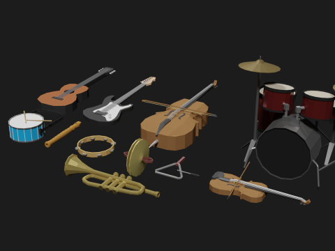 Lowpoly Instrument Set musical instruments Modello 3D
