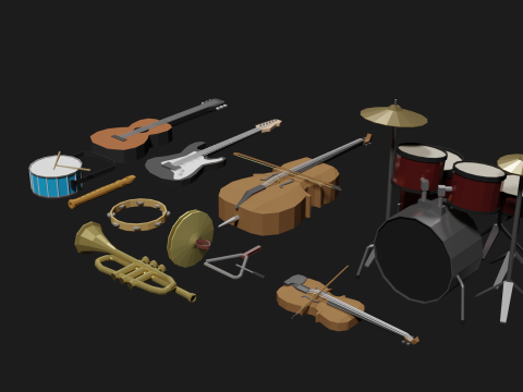 Lowpoly Instrument Set musical instruments Modello 3D