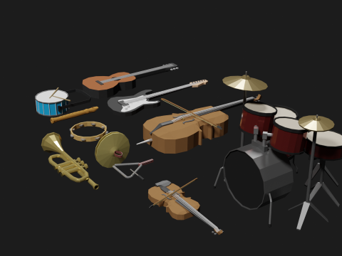 Lowpoly Instrument Set musical instruments Modello 3D