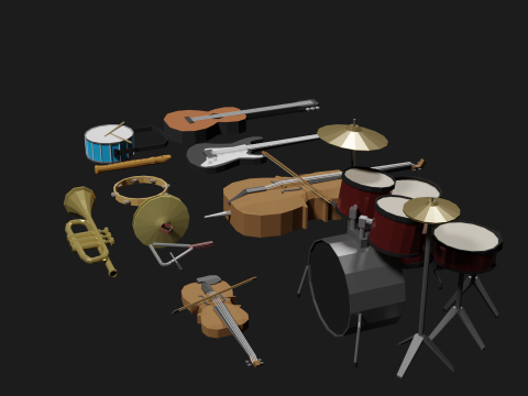 Lowpoly Instrument Set musical instruments Modello 3D
