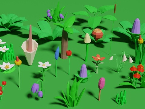 Plant Set Lowpoly Style Modelo 3D