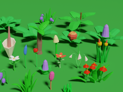 Plant Set Lowpoly Style Modelo 3D